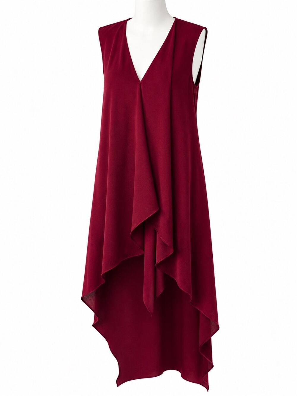 BCBGMAXAZRIA Maroon Asymmetrical High Low Draped Sleeveless Dress S